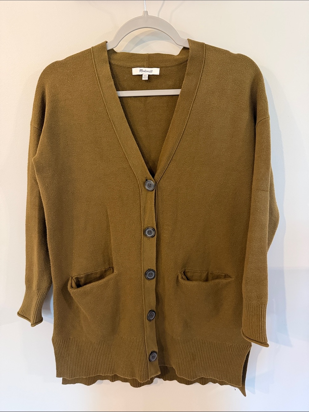 Madewell Women’s Long Button-Front Cardigan Sweater in Olive